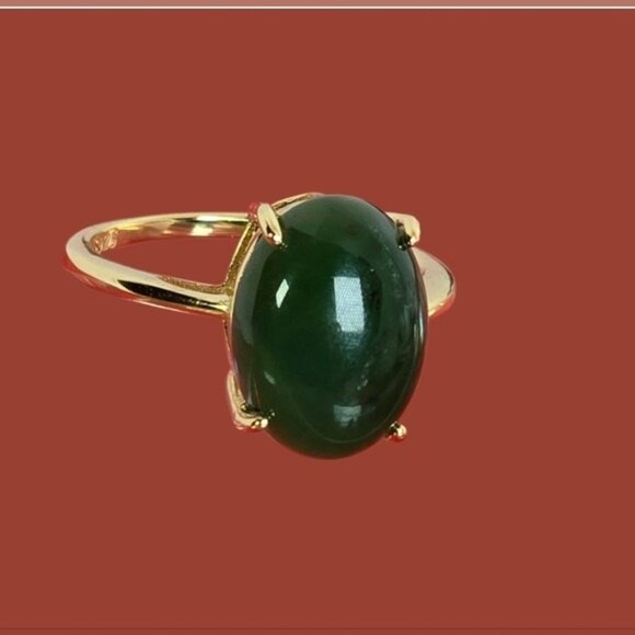925 Sterling Silver Ring with Natural Jade 13x9mm Gemstone - Picture 10 of 10